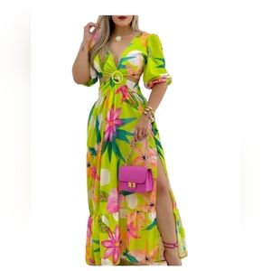 Women's v-neck cut-out vintage dress